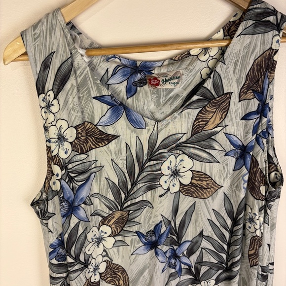 Hilo Hattie Hawaiian Floral Blue Gray Maxi Dress Vintage - Picture 7 of 11